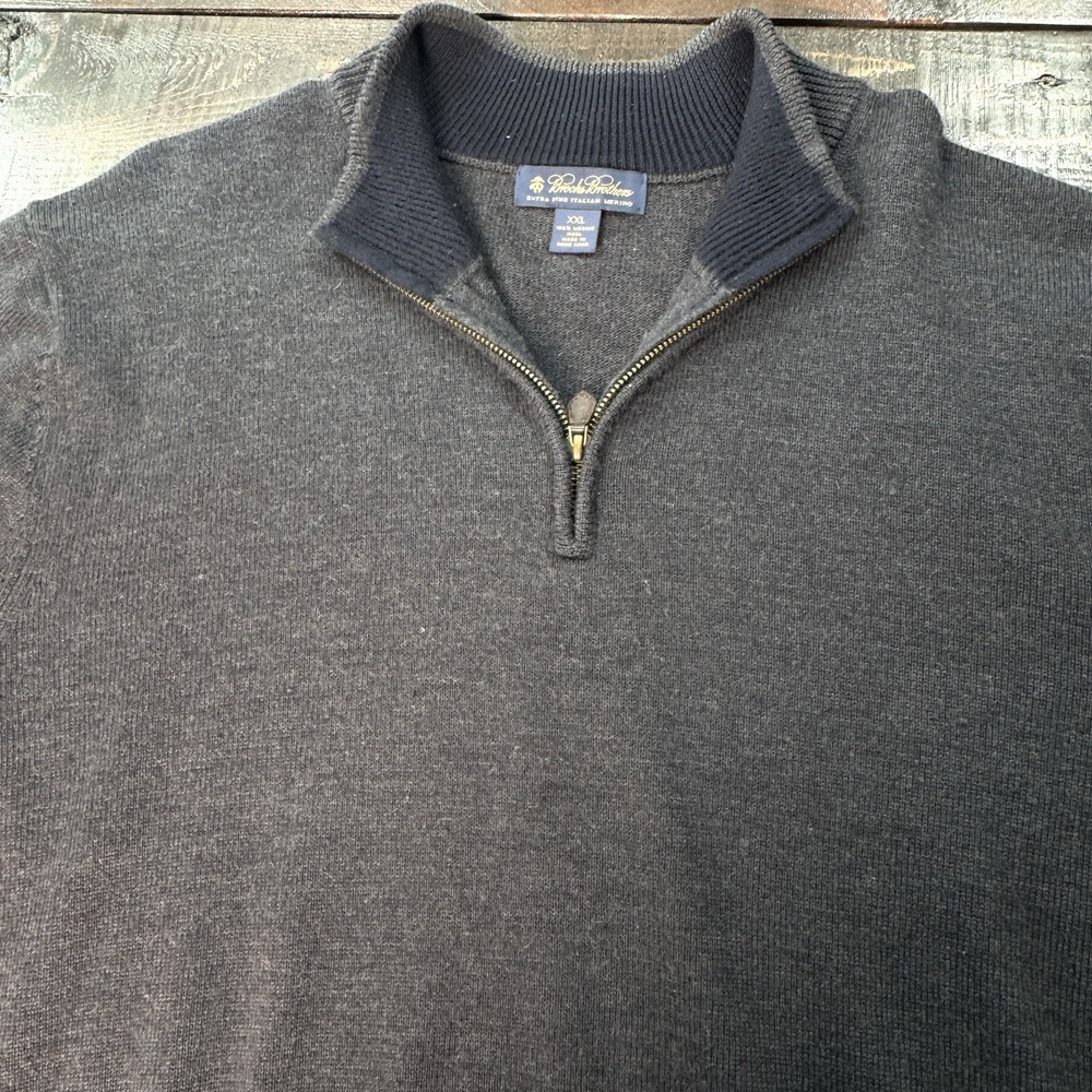 Brooks Brothers Thick Merino Wool 1/4 Zip Sweater Men's 2XL Charcoal Herringbone - Picture 7 of 10